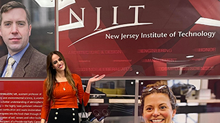 Abu Salih standing in front of NJIT sign