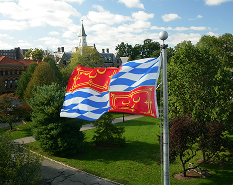 Seton Hall Flag Flying Over Campus