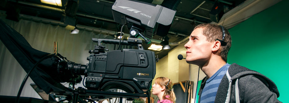 Students working in the television studio. 