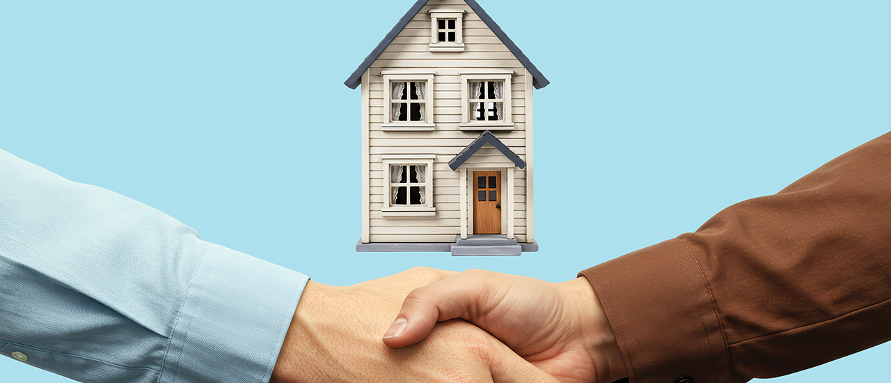 A picture of a house and a handshake.