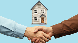 A photo of a house and a handshake