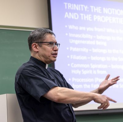 A SHU MA Pastoral Ministry professor speaking