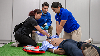 Graduate students in Seton Hall's M.S. in Athletic Training program polish their skills in the Simulation Center