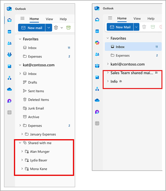 Screenshot of an outlook shared inbox