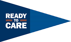 A triangle with a banner that says Ready to Care.