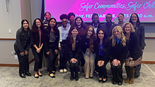 Seton Hall social work senior attendees are pictured with Dawn Apgar, BSW program director, and Professor Mary Landriau, senior faculty associate.