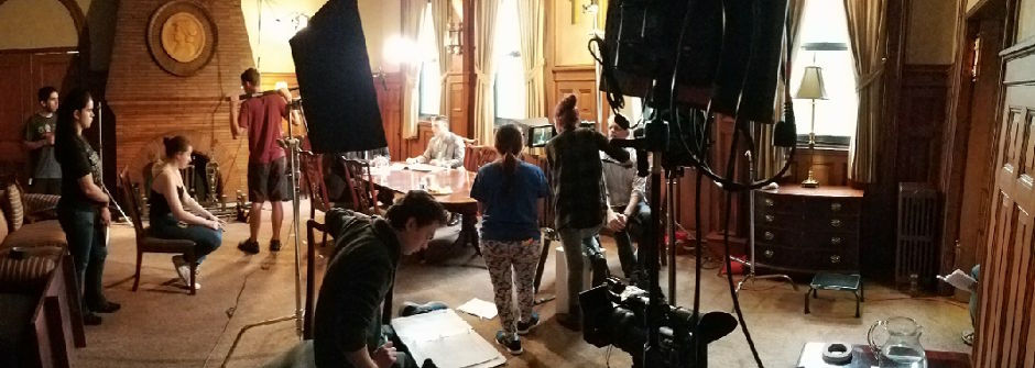 Students working with filming technology