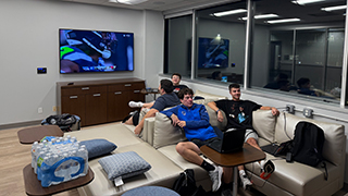 Students relaxing in the new student spaces.