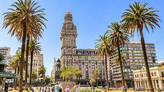 Tourists and townsepeople in Montevideo, Uruguay