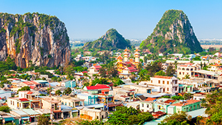 A small town and cliffs in Vietnam