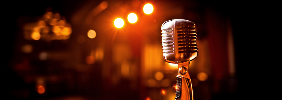 Vintage microphone on a stage. 