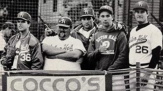 Pirate baseball players in Cocco's Corner