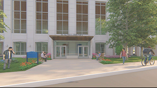 Walsh Library lower level new Seton Drive entrance