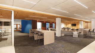 New Walsh library interior design with a study lounge & tech rooms